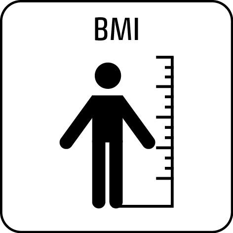 BMI symbol with a person and a measuring scale for body height measurement.