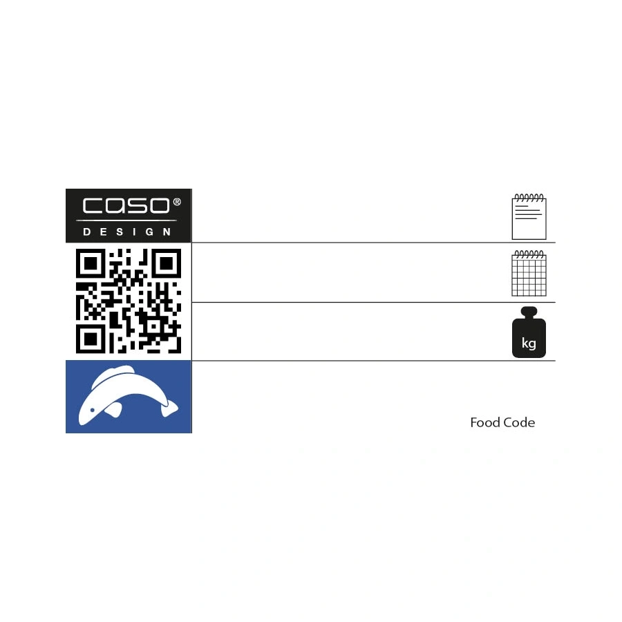 CASO Design, QR-Code, Fisch-Symbol, Food Code, kg, Diagramme, Produktinformationen