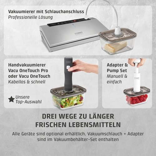 VacuBoxx Eco-Set Stapelbares Vakuumbehälter-Set aus Borosilikatglas mit SAN-Deckel