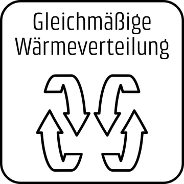 Gleichmäßige Wärmeverteilung Symbol mit Pfeilen in einem Rechteck