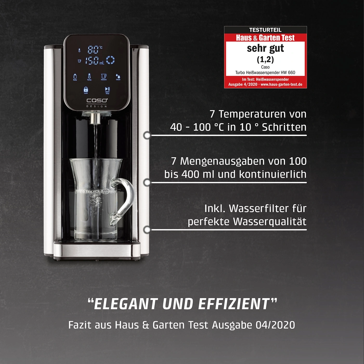 Ein Wasserspender mit digitalem Display und Glas.