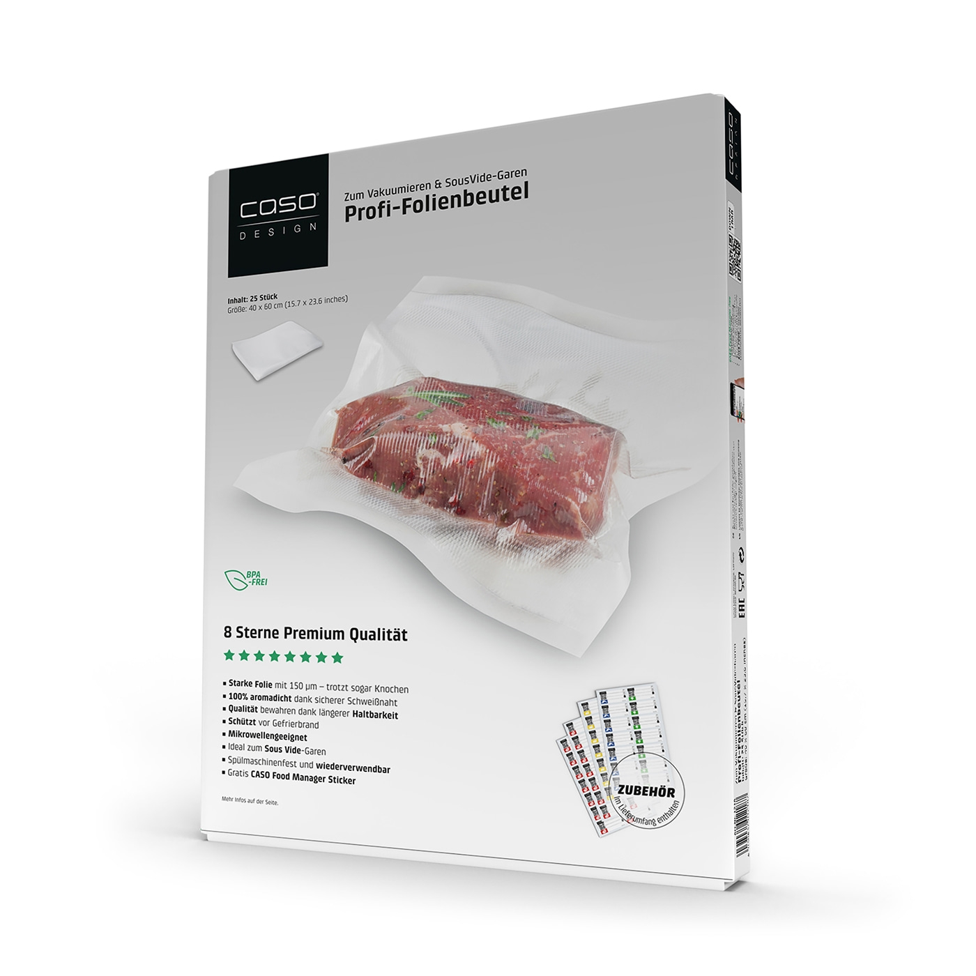 Vacuum bags with meat, 8 stars premium quality, BPA-free, CASO Design