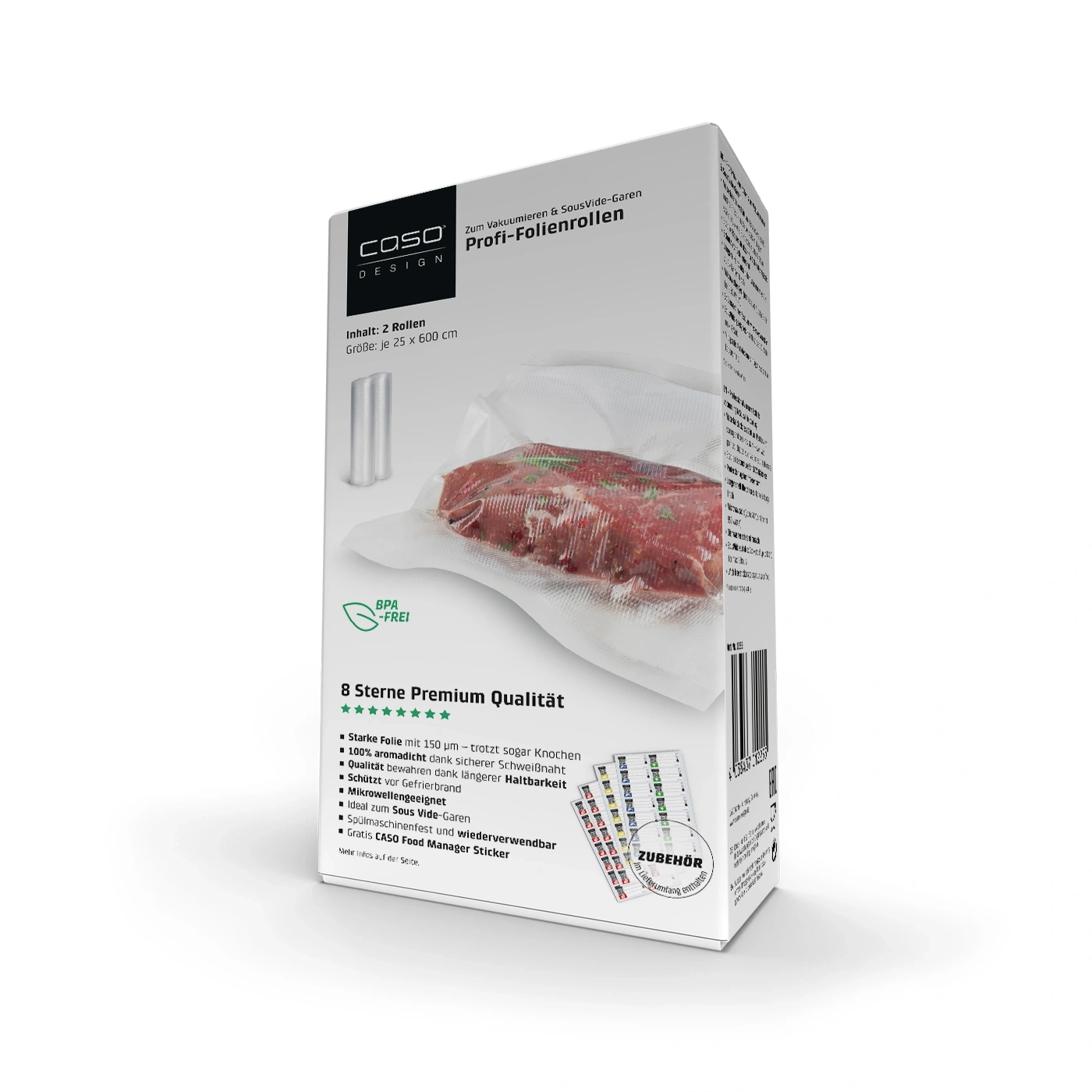 Profi-Folienrollen 25x600 cm, 2 Stück, 150 μm zum Vakuumieren + Sous Vide Garen