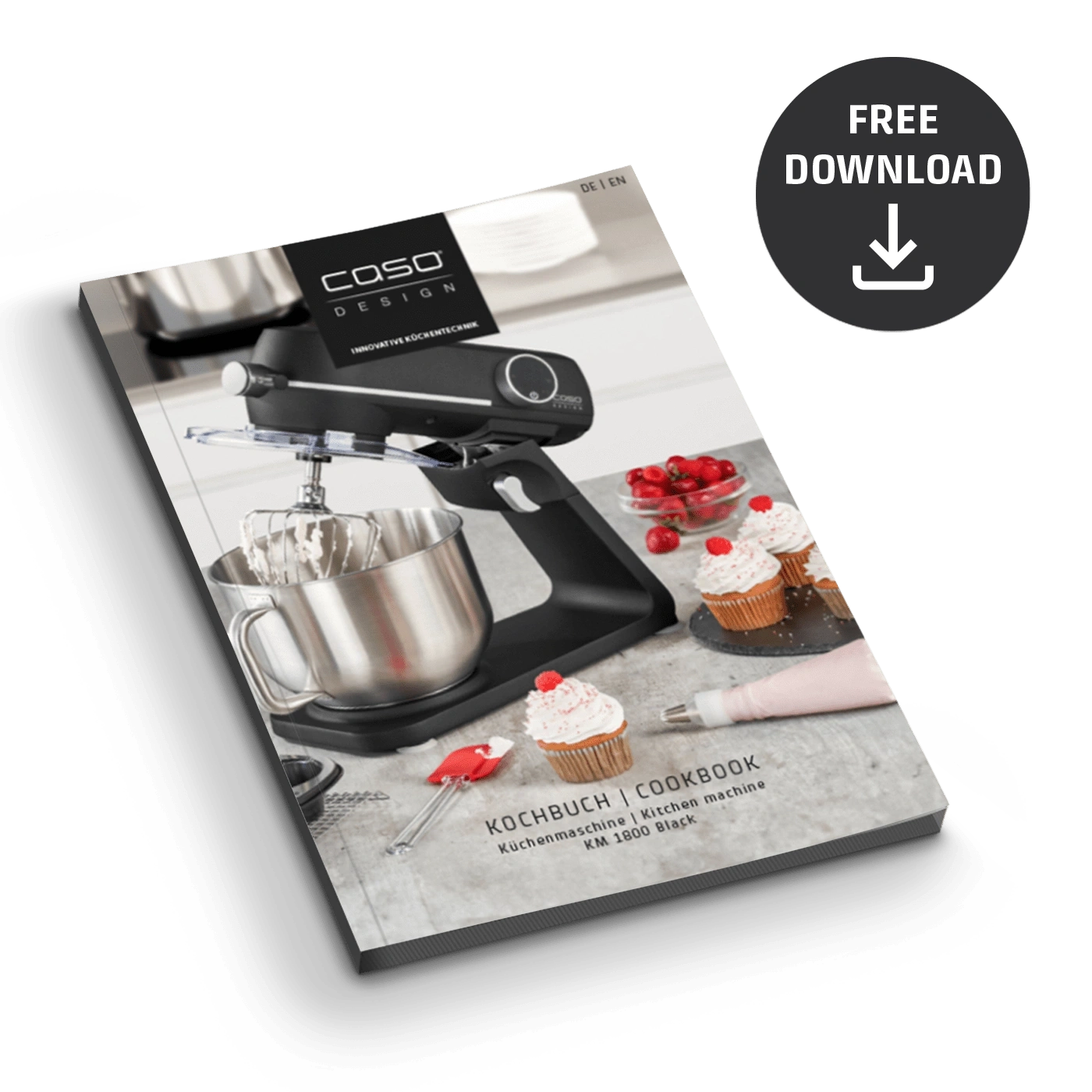 Cookbook with kitchen machine, download button, Caso Design, KM 1800 Black