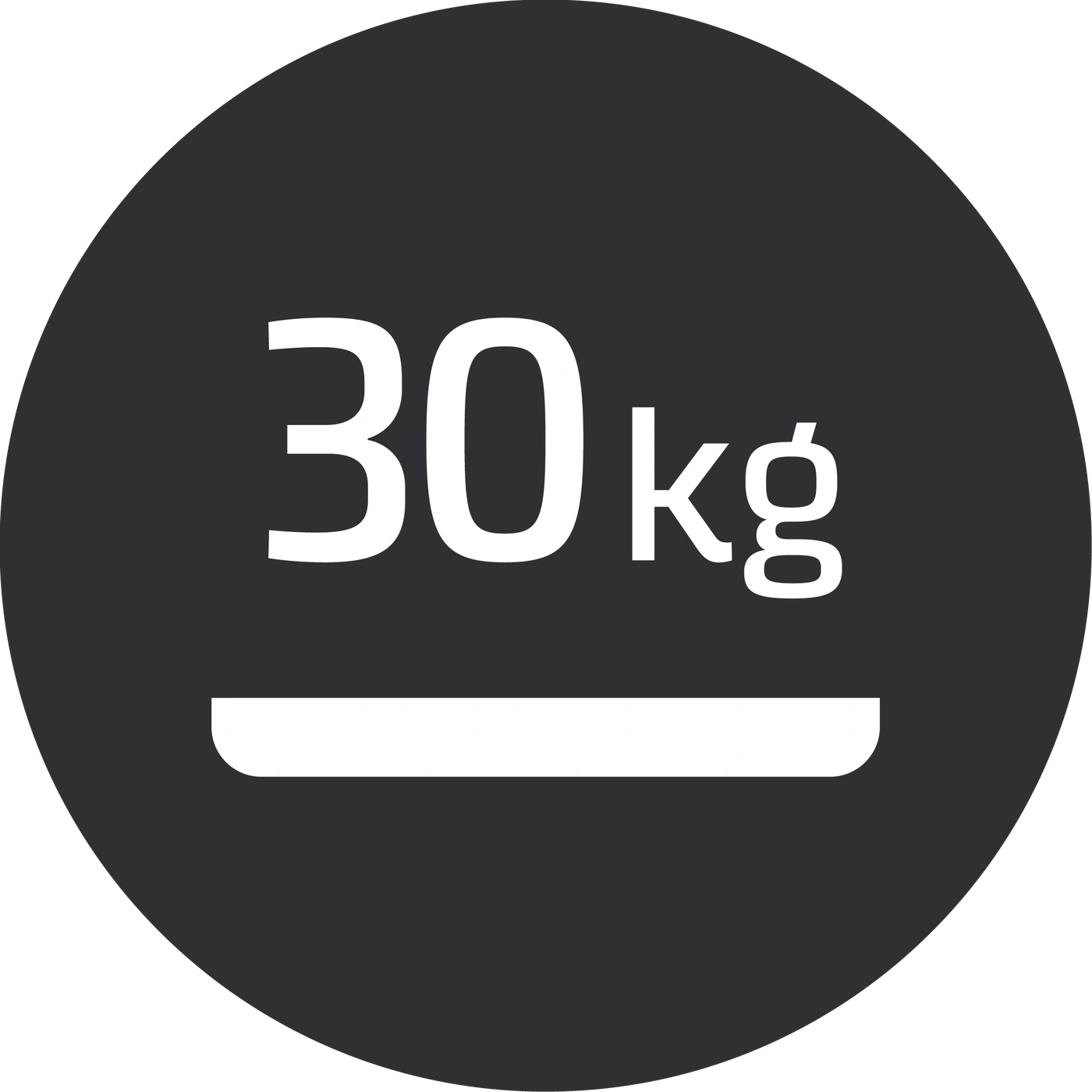 A circle with the text 30kg and a line below it.