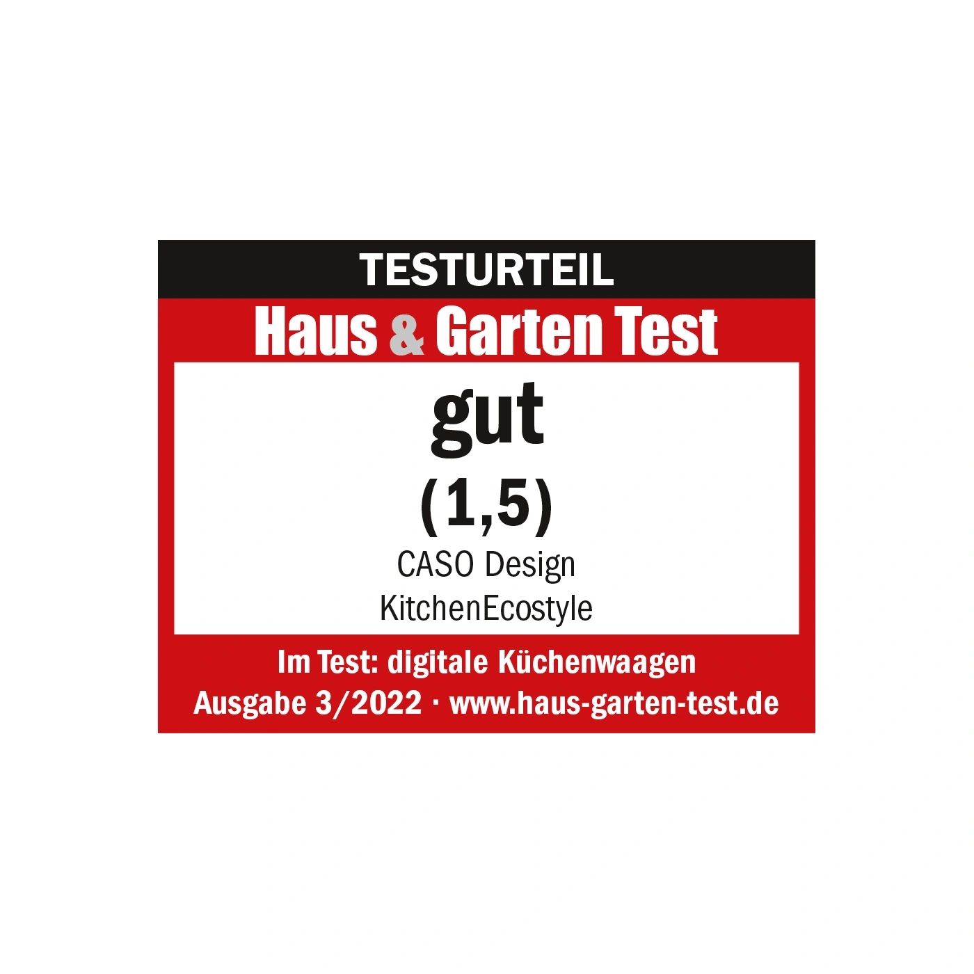 Testurteil Haus & Garten Test gut (1,5) CASO Design KitchenEcostyle digitale Küchenwaagen