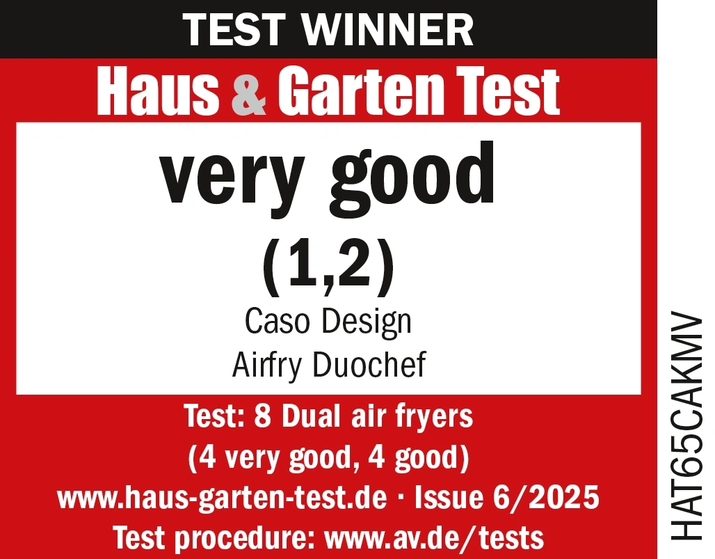 TEST WINNER Haus & Garten Test very good (1,2) Caso Design Airfry Duochef
