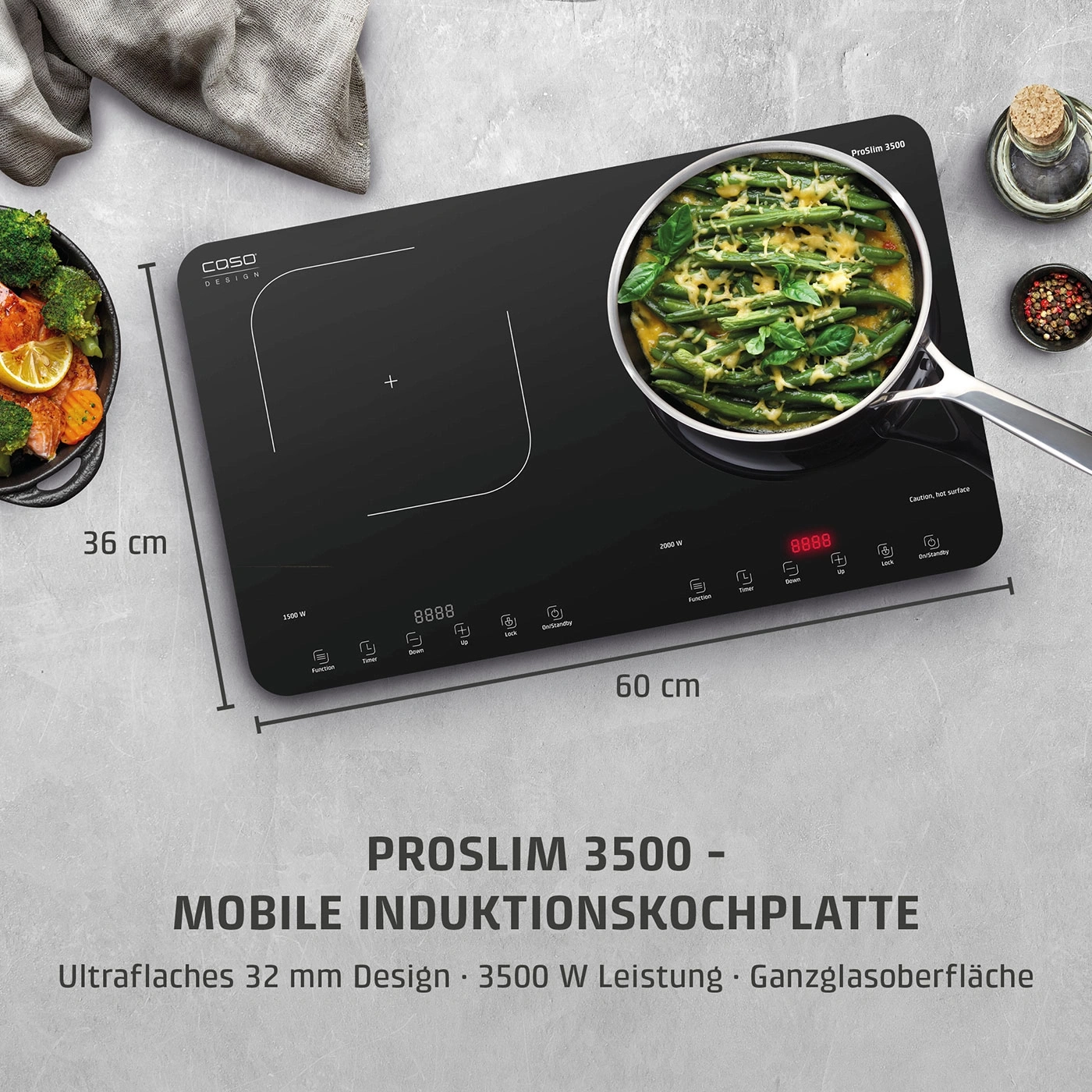 ProSlim 3500 mobile Induktionskochplatte mit Kochfeld und Tasten