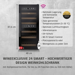 WineExclusive 24 Smart Design Weinkühlschrank, für bis zu 24 Flaschen, 2 Temperaturzonen