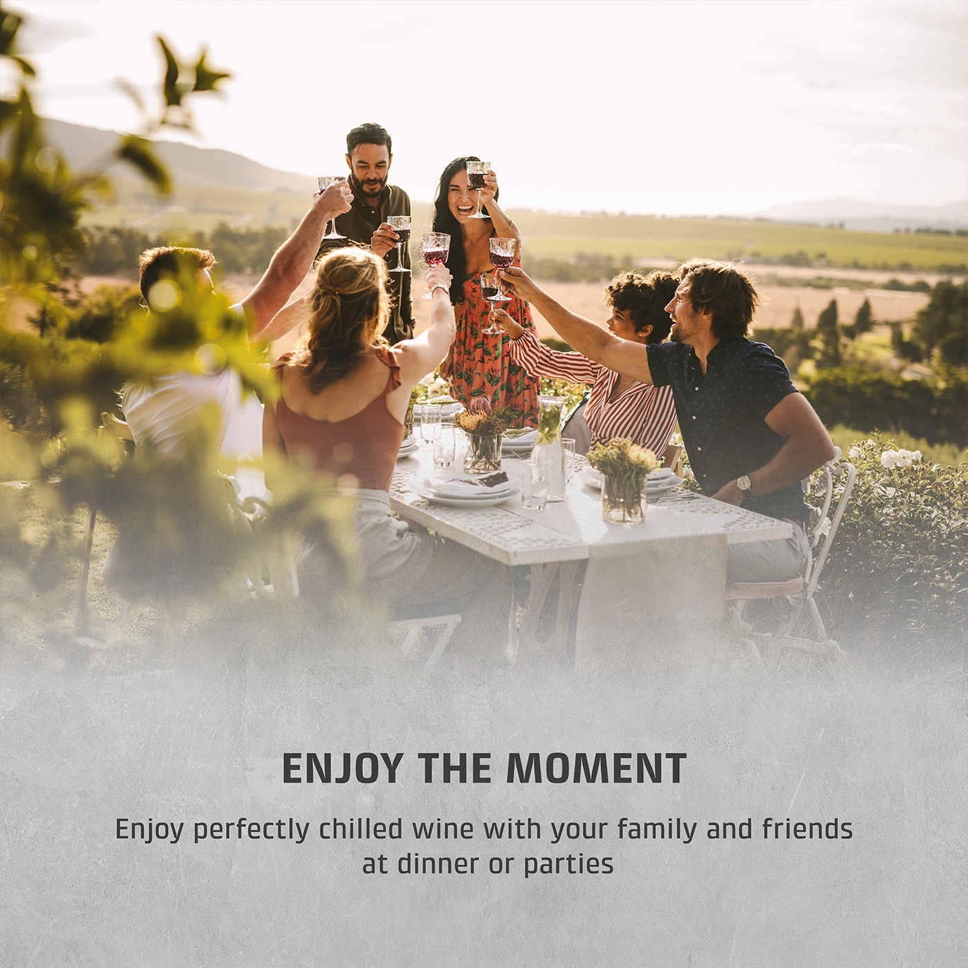 Friends toasting, wine tasting, enjoyment, trend, wine cooler, CASO Design, eating, cozy, wine