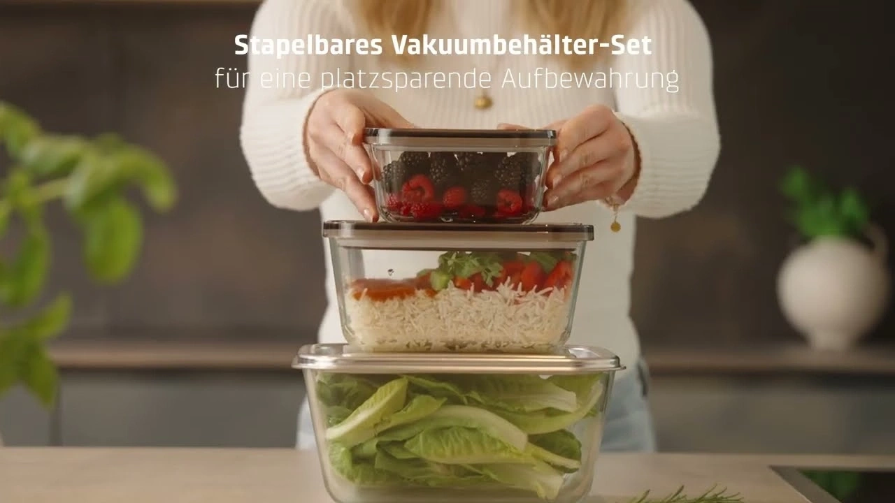 Stapelbares Vakuumbehälter-Set für platzsparende Aufbewahrung.