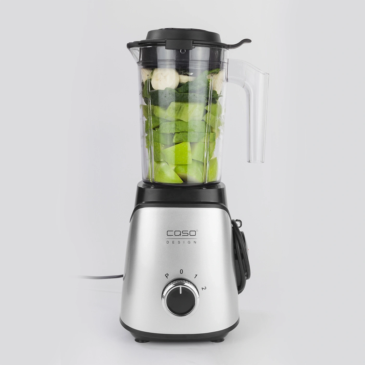 Blender with fruits and vegetables, silver, Caso Design, ready to blend a smoothie