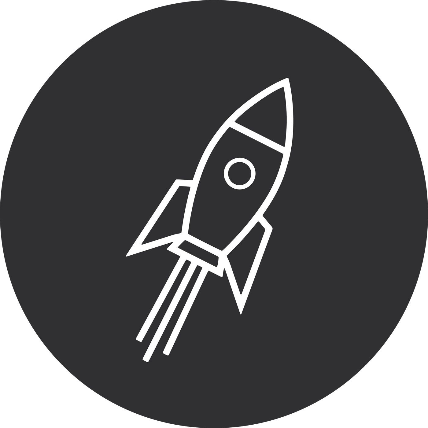 Rocket in a dark circle, ready to launch, symbol of success and progress, space travel