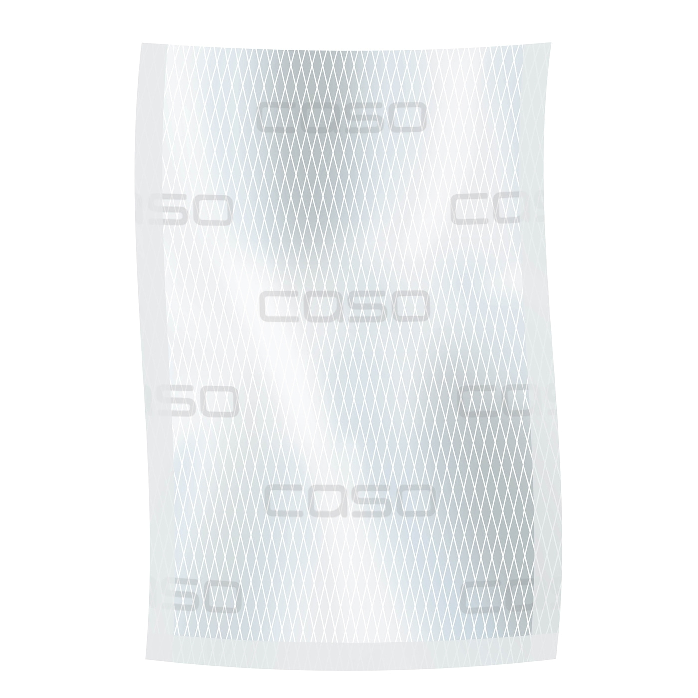 Weißes, transparentes, rechteckiges Objekt mit Gittermuster und Text.