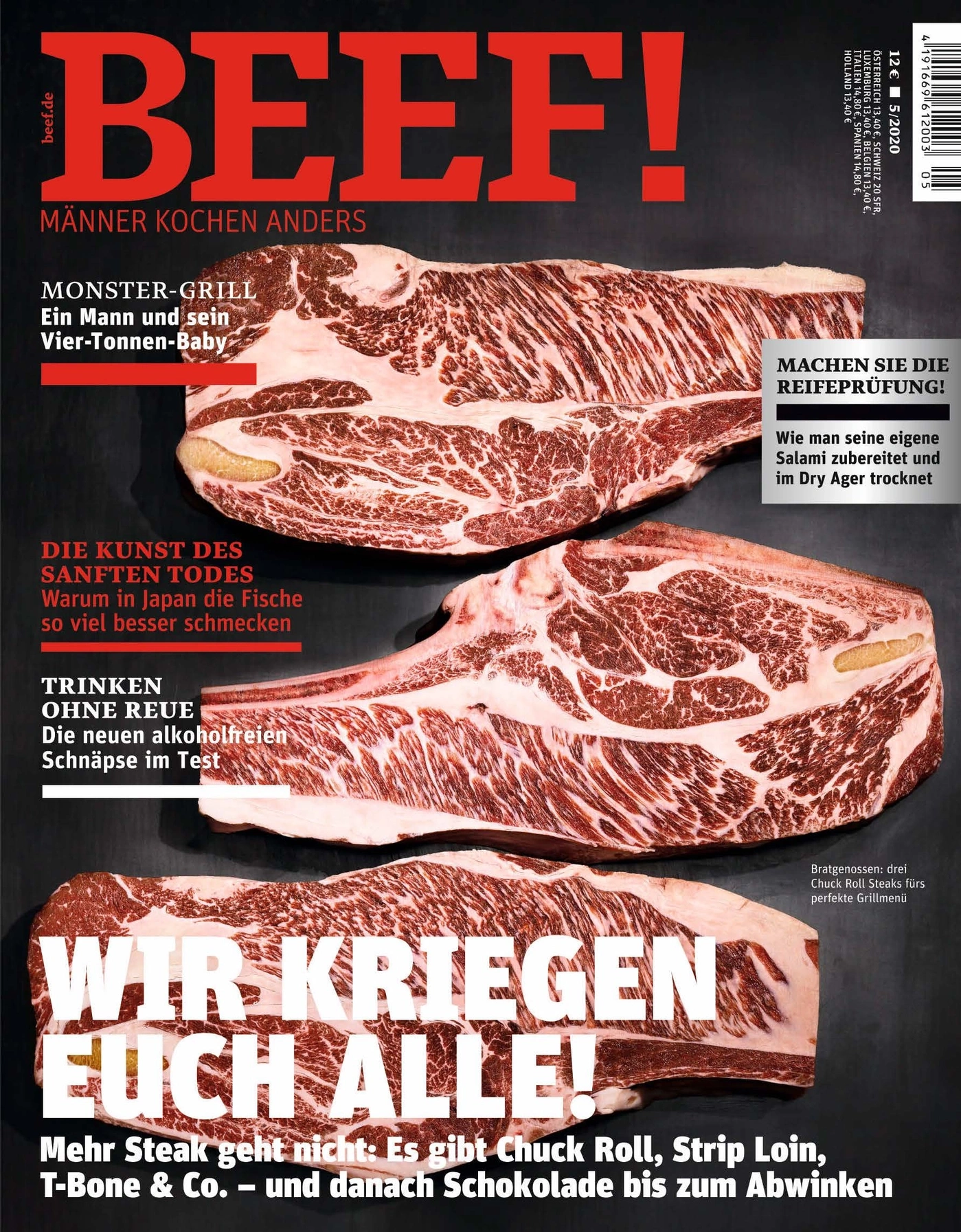 Zeitschrift BEEF! mit Fleisch, Grillen, Rezepten und mehr. Männer kochen anders.