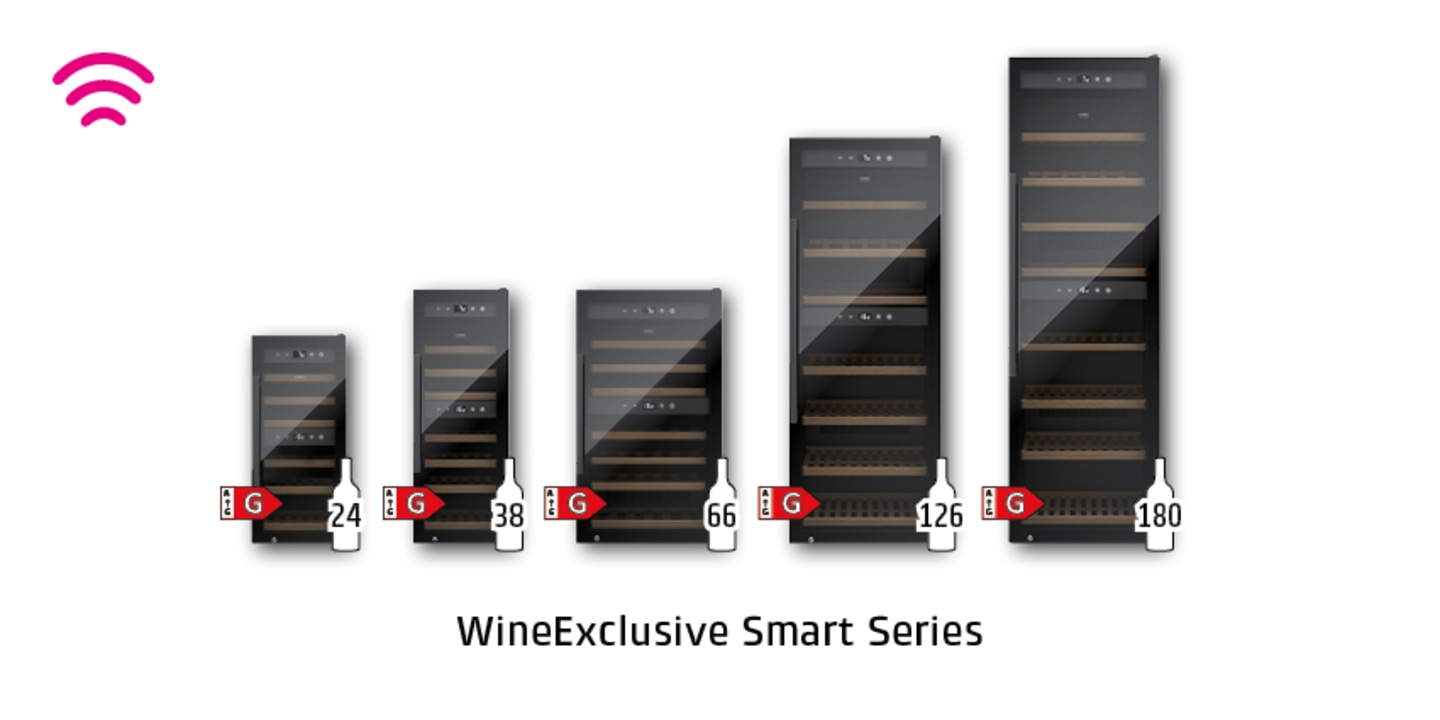 Wine coolers from the WineExclusive Smart Series with capacity indications.