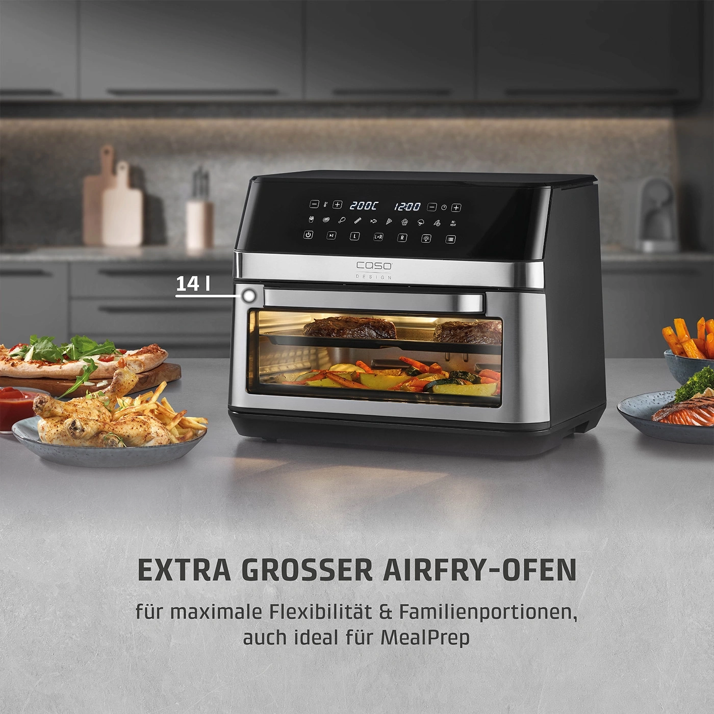 Airfryer-Ofen mit Essen, 14l, ideal für MealPrep und Familien