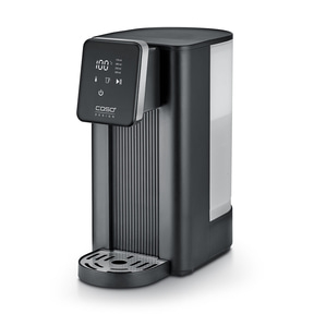 Schwarzer Wasserkocher mit digitaler Anzeige und Dosierfunktion für Heißgetränke.