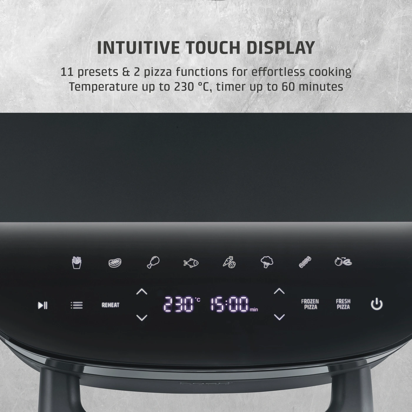 A touch display with various cooking modes and settings.