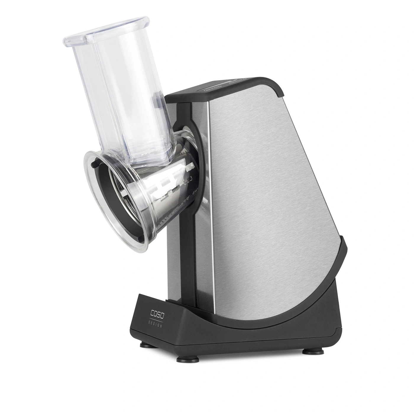 Electric vegetable slicer with transparent container and stainless steel housing